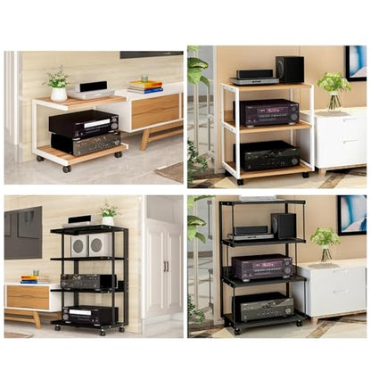 Black Rolling Display Cabinet, Media Stand & Audio Rack for Game Consoles, AV Corner Shelf & Stereo Tower, Storage Shelves for TV Accessories - 50.2x40x70 cm