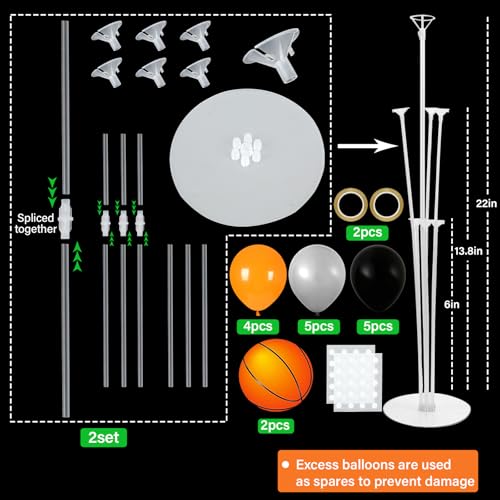 Basketball Party Balloons Stand Kit - 2 Sets With 2 Basketball Ball Foil Balloons - Basketball Themed Party Balloon Centerpiece for Tables - Game Sports Birthday Party Decorations - style: Basketball