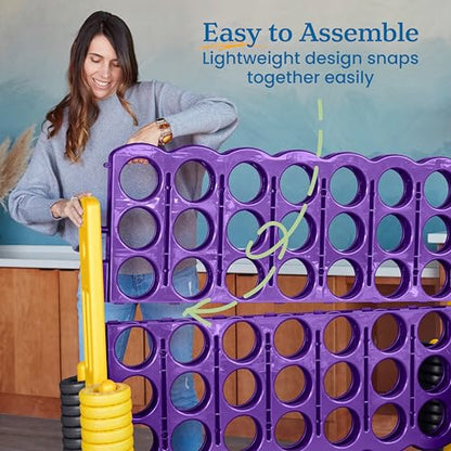 ECR4Kids Jumbo 4-to-Score Giant Game with 42 Rings and Reset Sliders, Kids Games, Purple/Gold - color: Purple/Gold