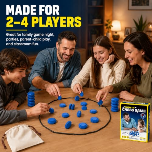 Magnetic Chess Game with Full Size Stones, Blue Magnet Game with String for Kids Adults, 2-4 Player Family Party Travel Camping Board Game, Screen-Free Strategy Puzzle Toy Gift by Sooshoom - color: Blue