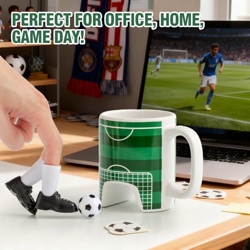 Soccer Gifts Mug Set with A Ball and Finger Shoes, Soccer Coach Gifts, Funny Coffee Mug, Interactive Game Football Gifts for Boys 8-12, Men, Dad, Fathday's Day, Birthday, Christmas, 12 Oz