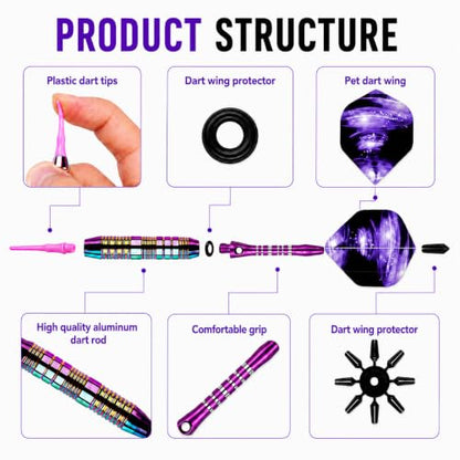 Soft Tip Darts Set - 3 Pack 2BA Darts Plastic Tip with Aluminum Shafts, 12 Tips, 9 Flights, 12 O Rings and Case for Electronic Dart Boards, Adults、Beginners & Pro Players