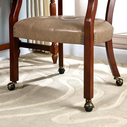 Set of 4 Dining PU Leather Chairs with Casters & Arms, Accent Kitchen Table Chairs with Wheels, Wood Captains Rolling Roller Poker Table Chair, Cherry&Yellowish Brown PU 1533PMB(NO Table!) - color: Cherry &Yellowish Brown Pu
