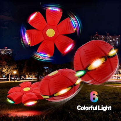 Magic Metaball, Magic Bouncing Ball, 2PCS Magic Flying Saucer Interactive Pop-Up Transform Toy, Family Interaction Red and Blue Bouncy Ball, Delay Frisbee Flying Disc Toy with 6 Light - color: Red & Blue