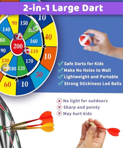2 in 1 29" Large LED Dart Board for Kids, Kids Dart Board with LED Sticky Balls for Boy Toys, Indoor & Outdoor Sport Fun Party Kids Toys Games,Birthday Gifts for 4-12 Year Old Boys&Girls - style: Dinosaur
