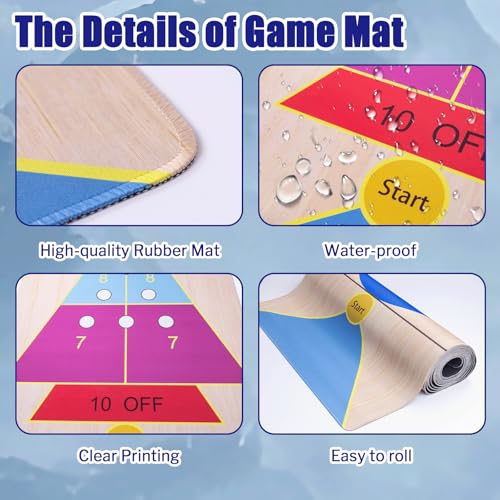 Shuffleboard, Curling and Bowling 3 in 1 Board Game Set,with 8.98 Foot Game Mat,2 Cues,8 Curling Rocks,6 Bowling Pins,Fun Family Game - size: 11.8'L
