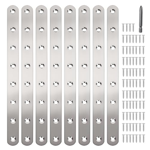 8 Pack Straight Brace,Flat Brace 9.7” x 0.75”,Stainless Steel Flat Metal Braces,Repair Bracket with Screws - size: 246mm/8 Pcs