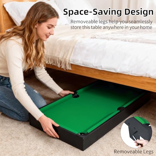 36 inch Mini Pool Table, Portable Pool Arcade Game Table for Living Room, Equipped with Cue Sticks, Chalk, Brush and Tripod, Perfect for Home Entertainment