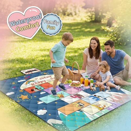 Flying Chess Game Picnic Blanket 80"x80" with Free Pieces, Waterproof Sandproof Extra Large Outdoor & Beach Blanket for Park, Camping, Travel (Style 2) - color: Style 2