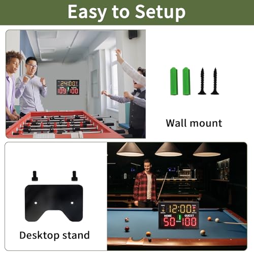 Basketball Digital Scoreboard with Remote,Battery Powered Portable Tabletop Electronic Scoreboard with 75dB Buzzer,Countdown Timer & Score for Games