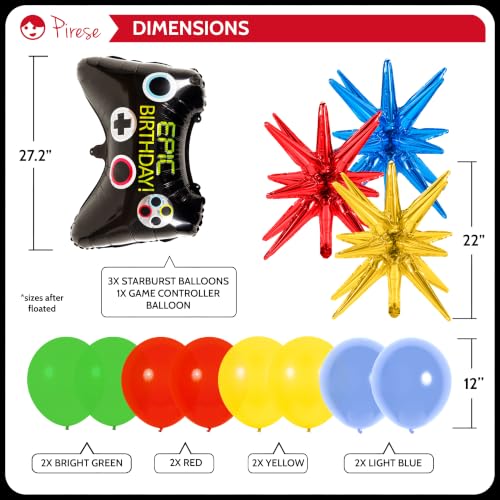 Pirese Video Game Birthday Decorations, Gaming Birthday Party Decorations for Boys, Gamer Birthday Banner & Party Supplies, Pre-Strung Game On Level Up Banner, Controller & Starburst Balloons for Kids