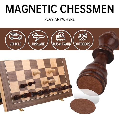 Wooden Chess Set with Folding Board - 15" Classic Magnetic Chess Set with Protective Bag for Adults, Chess Lovers Tournament Professional Beginner - color: Natural Wood, size: 15 inch