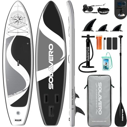 SOLAVERO 10'6" Inflatable Paddle Board for Adults, Stand Up Paddle Board with Premium SUP Accessories,Anti-Slip EVA Deck for Youth & Adults of All Skill Levels - color: Compass