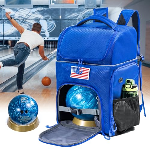 Bowling Ball Backpack with Cup Stand & Polisher Bag, Single Ball Bowling Bag with Separate Shoe Compartment
