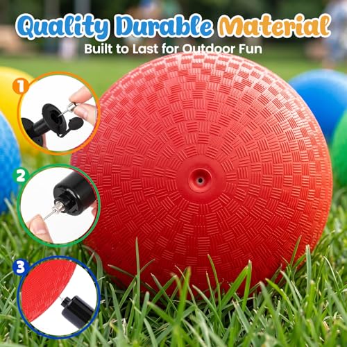 Amor Present 6PCS Playground Ball, 7 Inch Inflatable Kickballs with Pump, Rainbow Rubber Dodgeball for Kids Beach Toy Sports Games Indoor Outdoor Pool Party - size: Medium