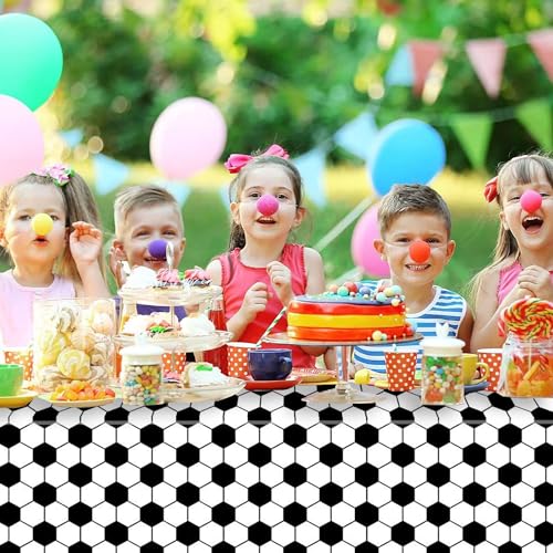 Kesfey 3 Packs Soccer Party Tablecloths 54 x 108 Inches Soccer Sports Ball Table Cover Disposable Waterproof Plastic Soccer Themed Birthday Table Cloth Rectangular Football Tablecloth for Boys Sports - color: Black and White Soccer
