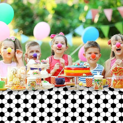 Kesfey 3 Packs Soccer Party Tablecloths 54 x 108 Inches Soccer Sports Ball Table Cover Disposable Waterproof Plastic Soccer Themed Birthday Table Cloth Rectangular Football Tablecloth for Boys Sports - color: Black and White Soccer