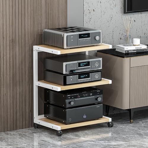 Wooden Display Cabinet with Wheels, Media Stand & Audio Rack, Corner Shelf for Game Consoles, Storage Shelves, Stereo Tower for Recording Room & TV Accessories - 50.1x - color: Wood Color, size: 50.1x40x70cm
