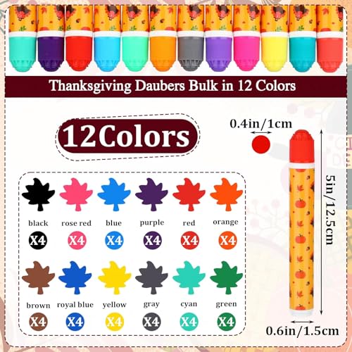 Eersida 192 Pack Bingo Game Cards and 0.4 oz Dot Daubers Set Includes 144 Bingo Cards and 48 Dot Markers Game Supplies Set for Gifts Party Favor Supplies Family Casino Play Night(Thanksgiving) - style: Thanksgiving