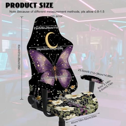 Suobstales Butterfly Moon Flower Print Game Chair Cover with 1 Pair Armrest Cover, Anti-Scratch Protection Rotating Chair Slipcovers, Stretchy Covers for Racing Gaming Chair - color: Butterfly Moon Flower