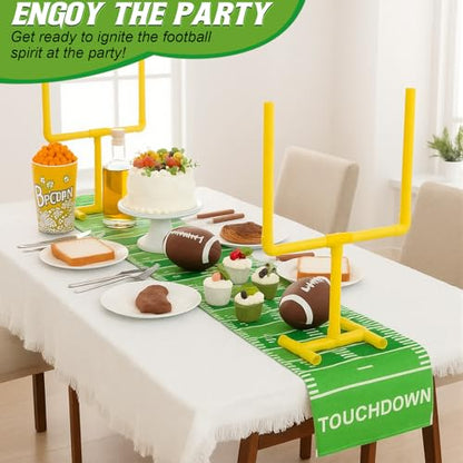 Moukeren 3 Pcs Football Party Decorations Football Table Runner with Plastic Goal Post Centerpieces 23.62" x 47.24" Soccer Goal Post Field Table Decor for Sports Theme Birthday Party - size: 118.11" X 23.62", 23.62" X 47.24"