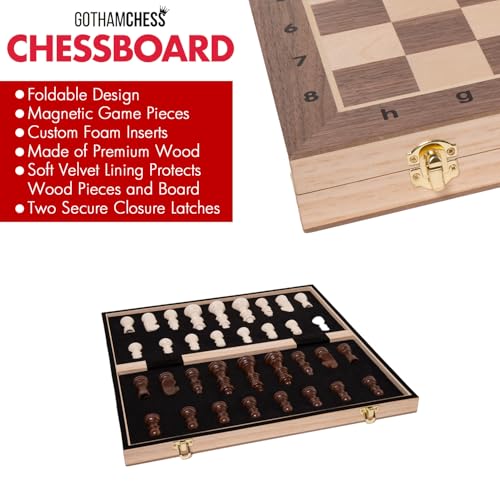 GothamChess Board | Foldable & Portable, Magnetic Chess Pieces, Organized Fitted Storage, Includes Course by International Master Levy Rozman, Game for Families & Adults | 15.75" x 15.75"