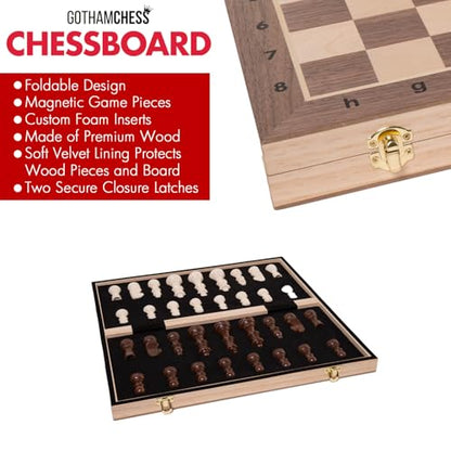 GothamChess Board | Foldable & Portable, Magnetic Chess Pieces, Organized Fitted Storage, Includes Course by International Master Levy Rozman, Game for Families & Adults | 15.75" x 15.75"
