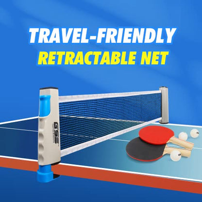GSE Games & Sports Expert Adjustable Retractable Ping Pong Net Set & Post. Professional Table Tennis Rackets and Balls, Net with Posts and Storage Bag - Pingpong Paddle and Game Table Accessories. | Adjustable - color: Grey Net
