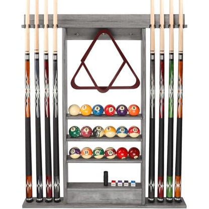 SUPERDIAMOND 8 Pool Stick Holder, Wall Mount Pool Cue Rack for Pool Table Accessories, Made of 100% Solid Wood Billiard Cue Holder Wall Mounted Display Stand for Game Room (Holds 8 Cues & Grey) - size: 8 Cues, style: SU-wa-8 Cue Racks-grey