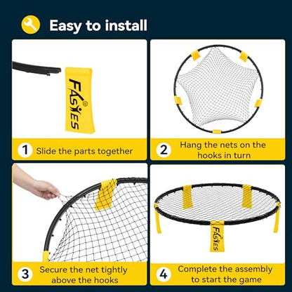 Outdoor Beach Ball Game Includes 3 Balls, Net and Carrying Bag -Roundnet Game Set for Adults, Kids, and Family - Perfect for Beach, Yard, Lawn, Backyard, and Park - color: Black and Yellow