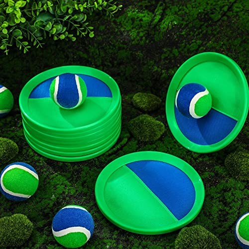 Charniol Kids Toys Toss and Catch Game Set Beach Outdoor Ball Sports Games Toss and Catch Ball Nylon Toys for Adults Kids(Blue Green,12 Paddles 6 Balls) - color: Green Blue