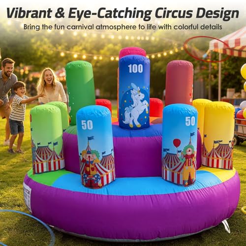 6.6x4.5Ft Inflatable Ring Toss Game with Built-in Blower, Giant Inflatable Ring Toss, Circus Carnival Target for Indoor/Outdoor Party, Family Gathering