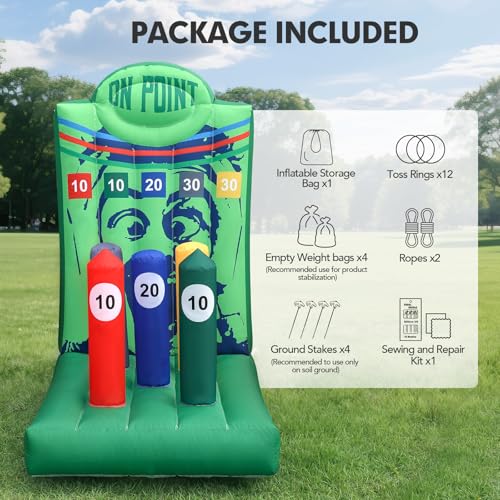 Inflatable Ring Toss Carnival Game with Built-in Blower, Portable Throwing Game for Backyard Party, School Carnival & Family Fun Event - style: On Point