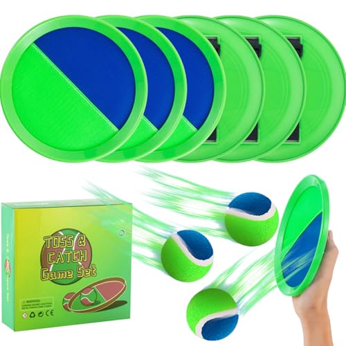 Outside Toys for Kids Ages 4-8 - Toss and Catch Ball Set, Kids Outdoor Games Yard Games for Kids and Adults with 6 Paddles and 3 Balls Toys for 3 4 5 6 7 8 Year Old Boys Girls Birthday - color: Blue+green