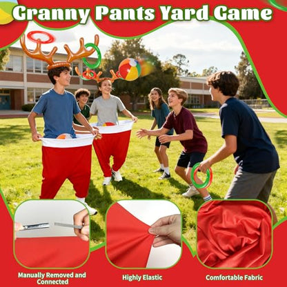 7 Pcs Granny Pants Yard Game Set – Large & Small Pants with 4 Bouncy Balls and 1 Air Pump,Fun Parent-Child Outdoor Game for Family Reunion, Group Parties & Backyard Activities - color: Red White B