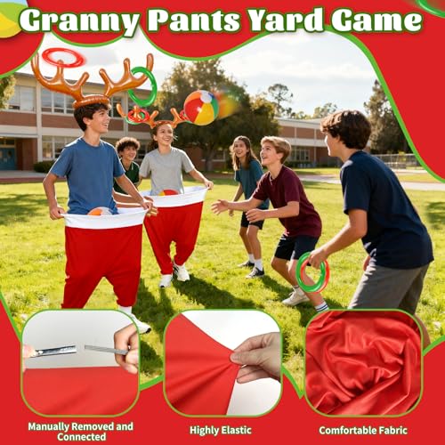 7 Pcs Granny Pants Yard Game Set – Large & Small Pants with 4 Bouncy Balls and 1 Air Pump,Fun Parent-Child Outdoor Game for Family Reunion, Group Parties & Backyard Activities - color: Red White B