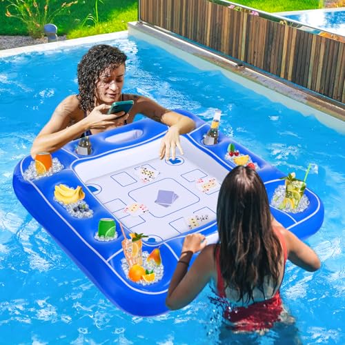 Pool Inflatable Game Table with Waterproof Playing Cards(35.5 inches×35.5 inches,Blue/White) - color: Blue/White, size: 1 Set