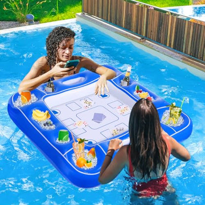 Pool Inflatable Game Table with Waterproof Playing Cards(35.5 inches×35.5 inches,Blue/White) - color: Blue/White, size: 1 Set