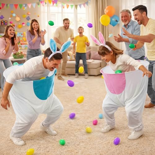 22 Pcs Granny Pant Yard Game Easter Game Set Giant Bunny Pant Easter Egg Ear Headband for Family Reunion Gathering Yard Backyard Lawn Outdoor Indoor Carnival Party Activity Supply