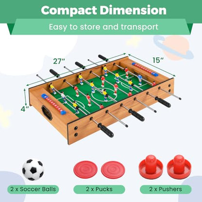KOTEK 2-in-1 Multi Game Table, 27" Table Top Game Set with Foosball & Table Hockey, Wooden Combo Game Table for Home, Game Room, Family Game Night, Arcades, Bars, Parties