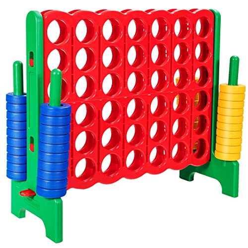 COSTWAY Jumbo 4-to-Score Giant Game Set, 4 in A Row for Kids and Adults | 3.5FT Tall Indoor & Outdoor Game Set with 42 Jumbo Rings & Quick-Release Slider, Perfect for Holiday Party & Family, Green - color: Green