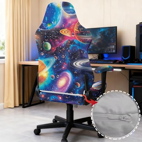 Cosmos Computer Gaming Chair Cover 4 Piece Stretchable Elastic Fit Cat Scratch Proof Gaming Chair Seat Cover Non Slip Breathable Washable Slipcover with Armrest Protection for Game Room - color: Colorful Cosmos