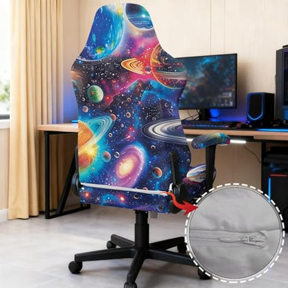 Cosmos Computer Gaming Chair Cover 4 Piece Stretchable Elastic Fit Cat Scratch Proof Gaming Chair Seat Cover Non Slip Breathable Washable Slipcover with Armrest Protection for Game Room - color: Colorful Cosmos