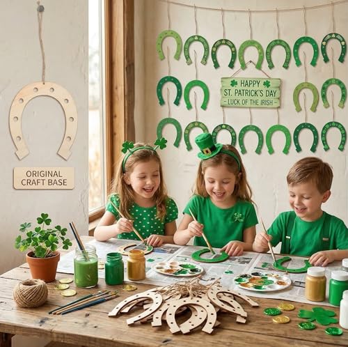 24pcs Unfinished Wooden Horseshoe for Crafts: 6X7 Inch Blank Graffiti Horseshoe Cutouts Scratch for Crafts Shaped Wood Slices for Christmas DIY Western Celebration Home Decoration