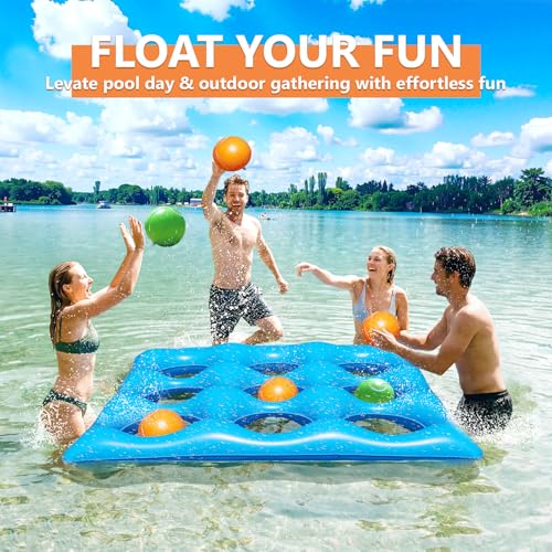 Giant Tic-Tac-Toe Pool Toys Games Set, Inflatable Pool Tic-Tac-Toe Game Float with 10 Balls, 2-10 Players Floating Pool Toys for Kids, Fun Pool Games Party Beach Toy for Teens Adults & Family