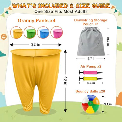 Granny Pants Yard Game for Adults and Kids, Big Pants Ball Catch Game with 2 Giant Pants, Balls, Pumps & Storage Bag, Outdoor Tossing Games for Birthday Party, Backyard Party, Family Reunion - size: Large for Adults-4PCS