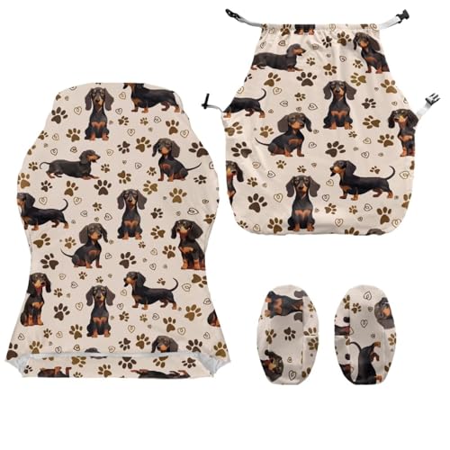 Gaming Chair Cover Set with Armrest Covers Stretch Decorative Racing Office Reclining Chair Cover Scratch-Resistant Computer Armchair Slipcover, Dachshund Dog Paw Heart-Shaped Beige - color: Dachshund Dog Paw Heart-shaped Beige