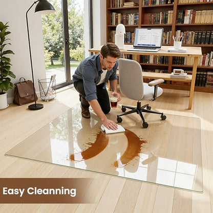 46"x55" Tempered Glass Chair mat for Carpet, Office Chair Mat with Round Corner, Desk Chair Mat for Carpet/Hardwood Floor/Rolling Chair-with 6 Anti-Slip Pads - size: 46x55