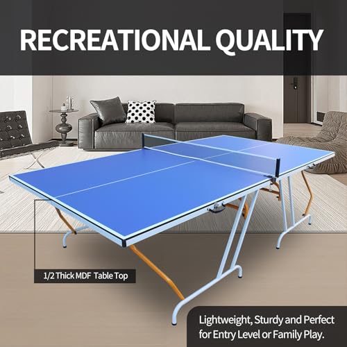 Professional Table Tennis Table Indoor Foldable Table Tennis Game Set, 9-Feet Single Play Mode Table with Net Post Set, 2 Pars and 3 Balls