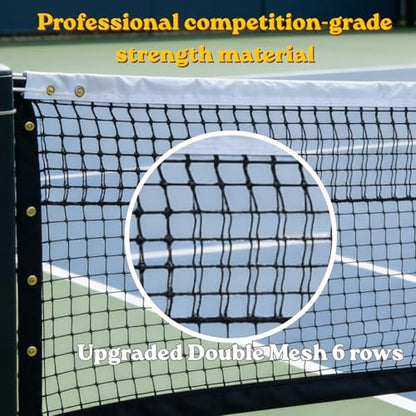 Professional Tennis Net 42ft x 3.5ft – Top 6-Row Double Layer, 2.5mm Twisted PE, 4.5cm Mesh, UV/Waterproof, 6mm Steel Cable – Complete Kit for Court, Backyard or Driveway
